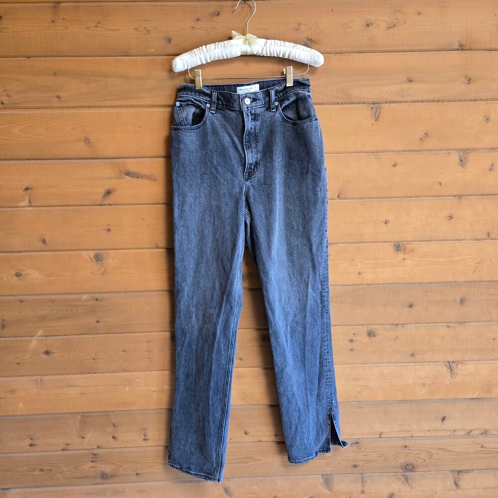 Abercrombie & Fitch 90's Straight Ultra High Rise Jean Split Hem Black Y2K 6L 28 - Picture 2 of 6